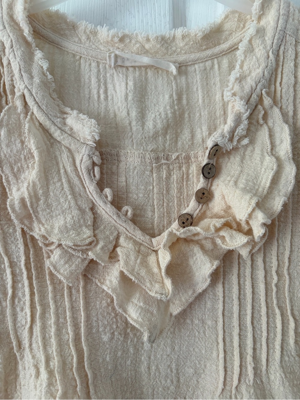 By Together Cream Ruffle V‑Neck Short Sleeve Blouse - Picture 3 of 5